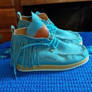 Kids Fringe Moccasin Shoes - Blue